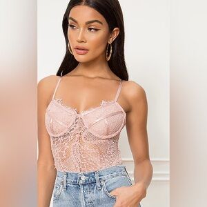 Superdown Bardot Britney bodysuit pink lace sheer elegant fall chic feminine 6/S